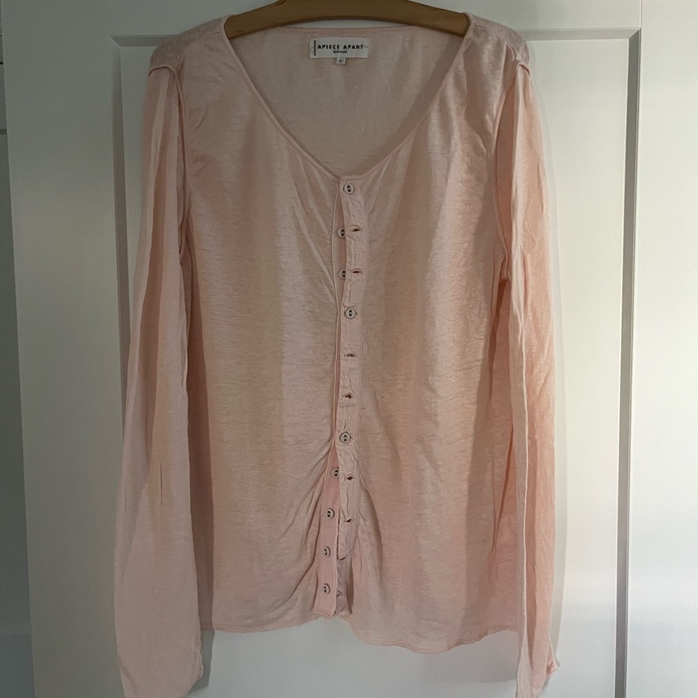 Apiece Apart Pink Button-Down Linen Top